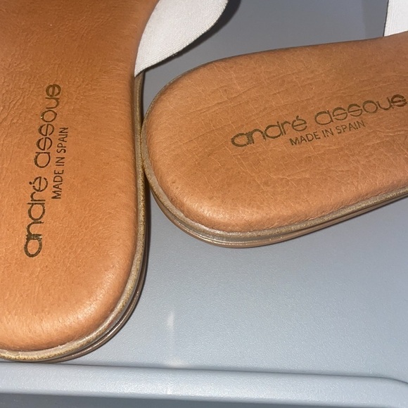 ANDRE ASSOUS Sandals Women 9 Tan Italian Leather Flip Flop Snakeskin Comfortable - Picture 6 of 8